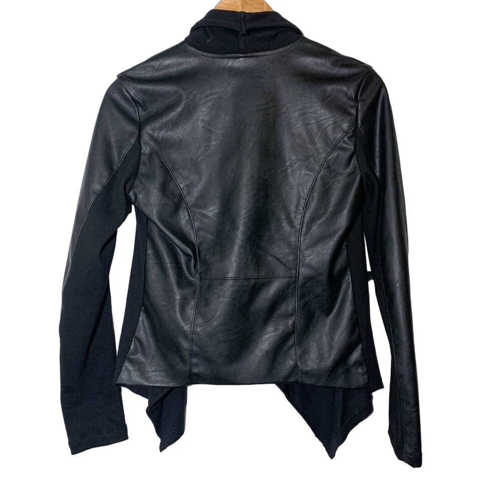 BlankNYC Private Practice Faux Leather Front Draped Moto Jacket Black Small - Picture 3 of 14